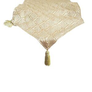 Vintage Table Runner Tapestry Geometric Pattern Gold Beige With Tassels